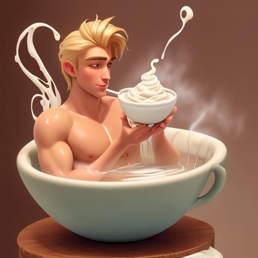 Fantasy: Man Relaxing in Giant Coffee Cup