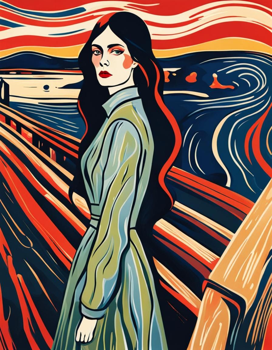 Expressionist Woman Wallpaper in Edvard Munch Style