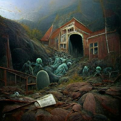 Abandoned Mining Town in Gothic Horror Style