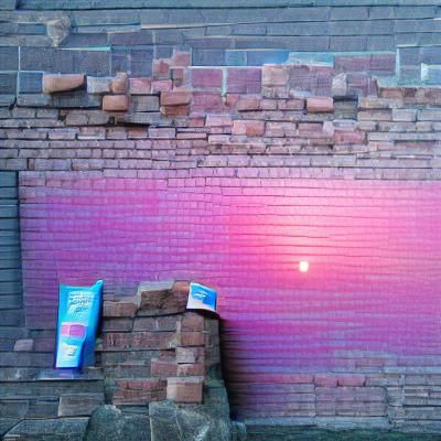 Vaporwave Sun Setting on Brick Wall