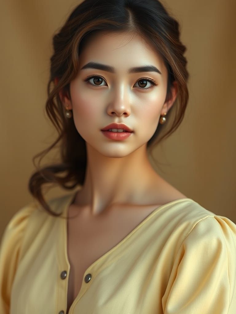 Elegant Woman in Pastel Yellow: A Hyperrealistic Portrait