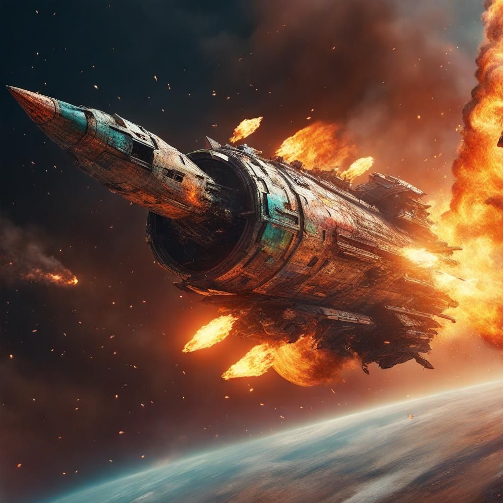 Burning Spaceship in Atmospheric Entry: Hyperrealistic Art