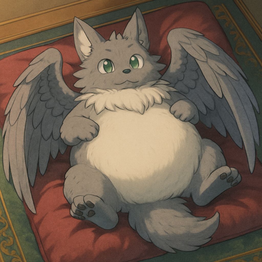 Chubby Grey Dragon with Feathers in Anime Style