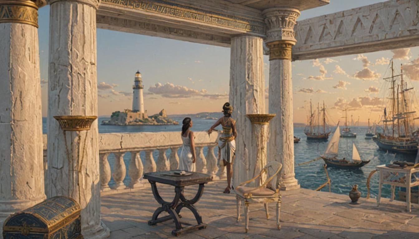 Cleopatra at the Harbor with Pharos Lighthouse