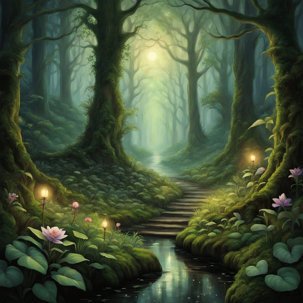 Enchanted Forest Twilight in Ethereal Illustration Style