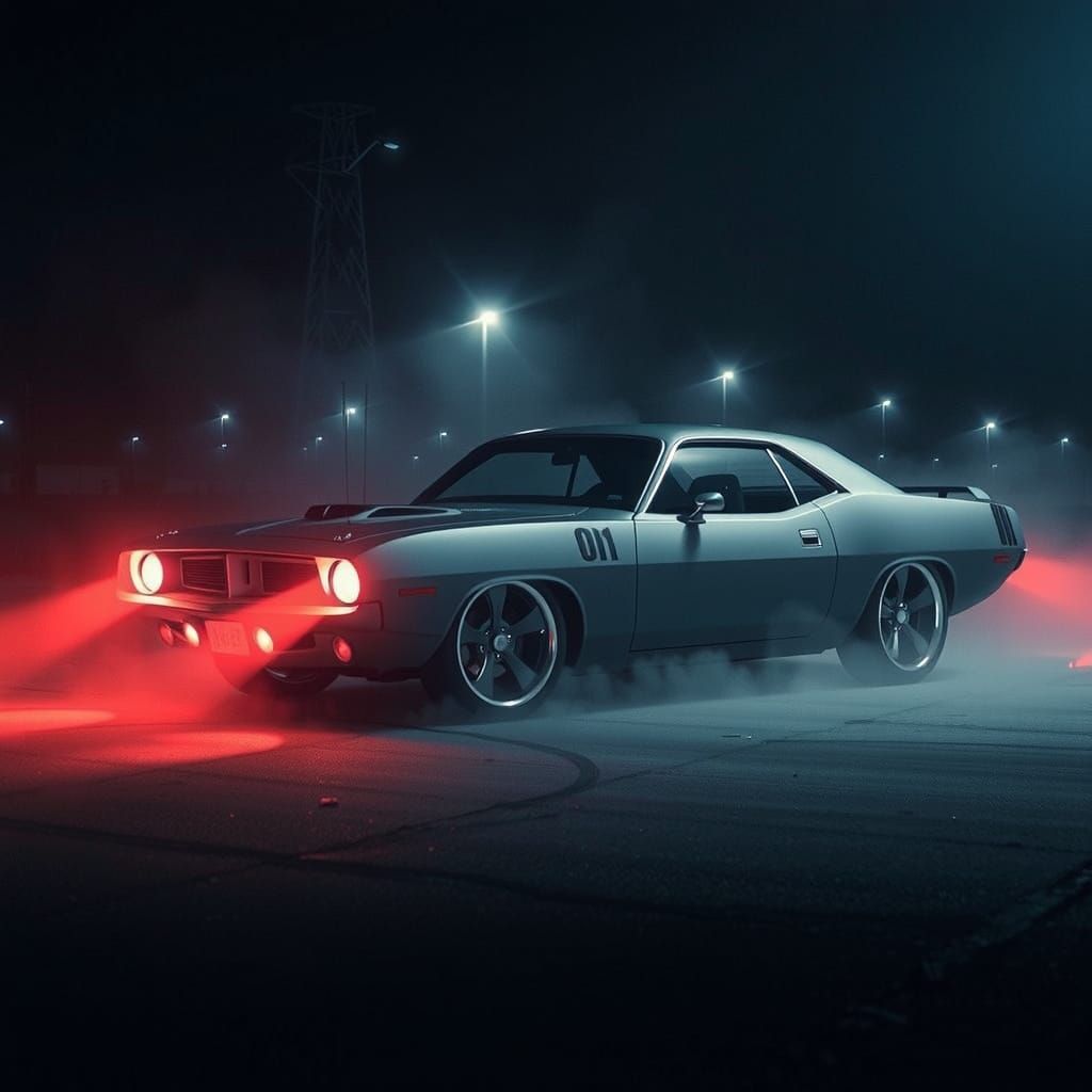 Cyberpunk Barracuda Muscle Car in Desolate Dystopian Landsca...