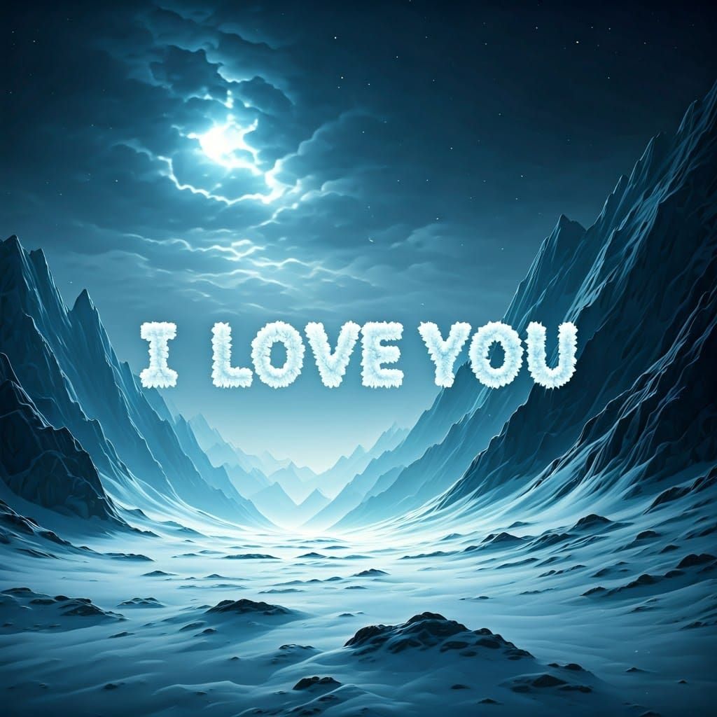 I Love You in Ice Crystals: Winter Landscape