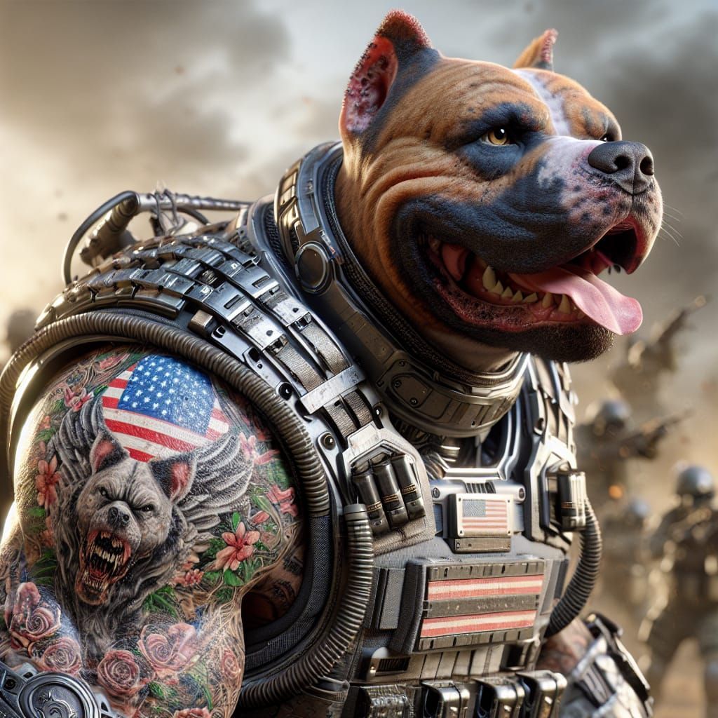 Armored Pitbull Hybrid in War Zone, 3D Game Art