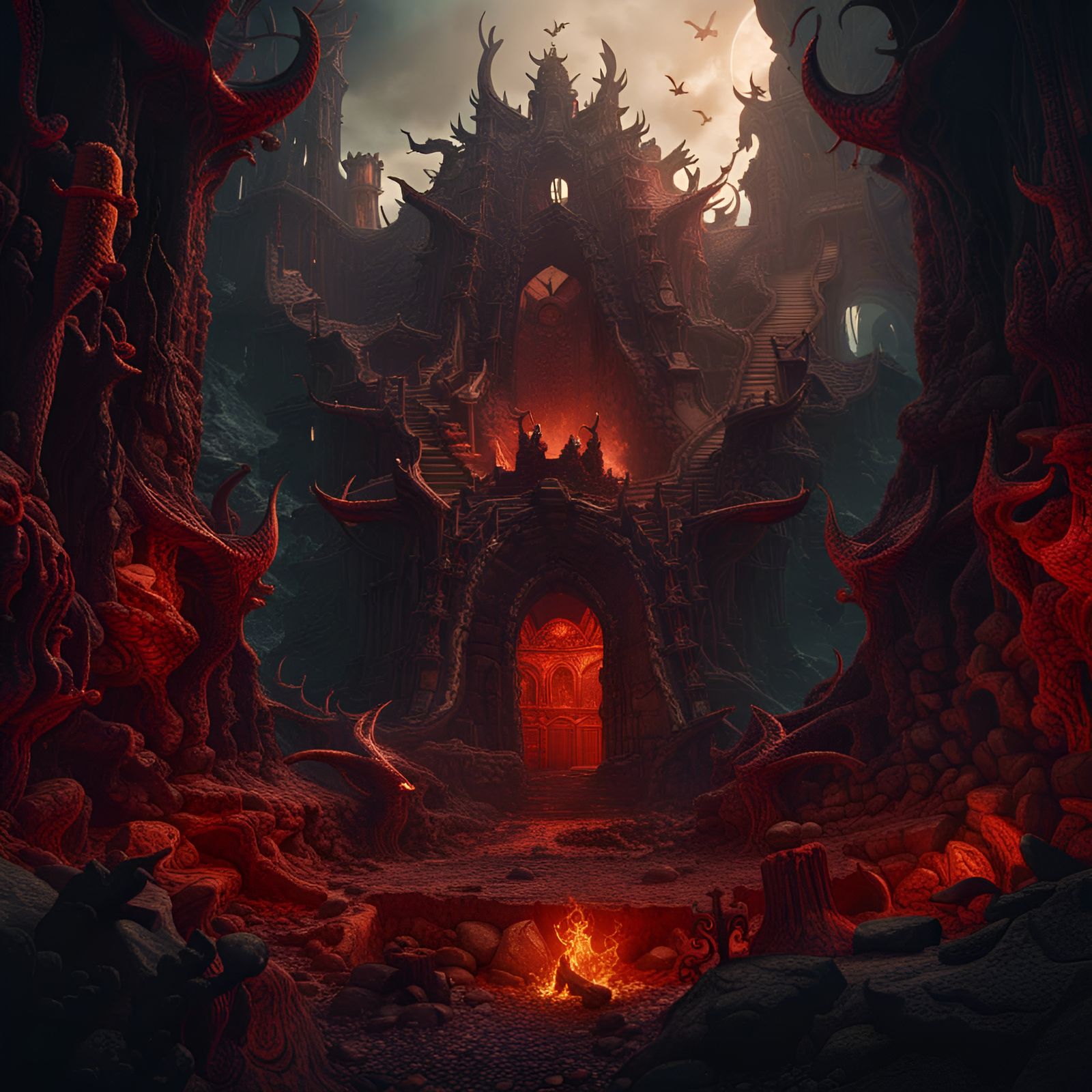 Detailed Matte Painting of a Hellish Landscape