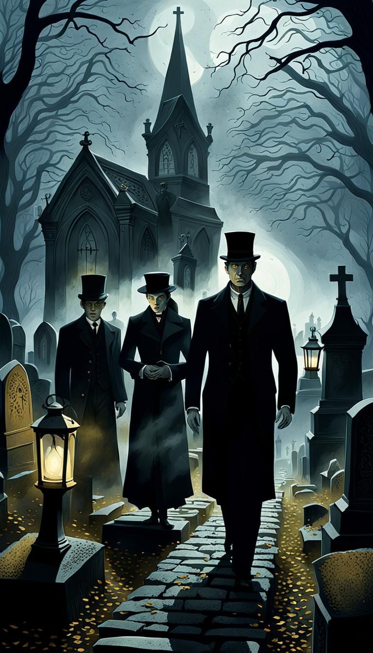 Elegant Morticians Embracing the Mystery of the Graveyard