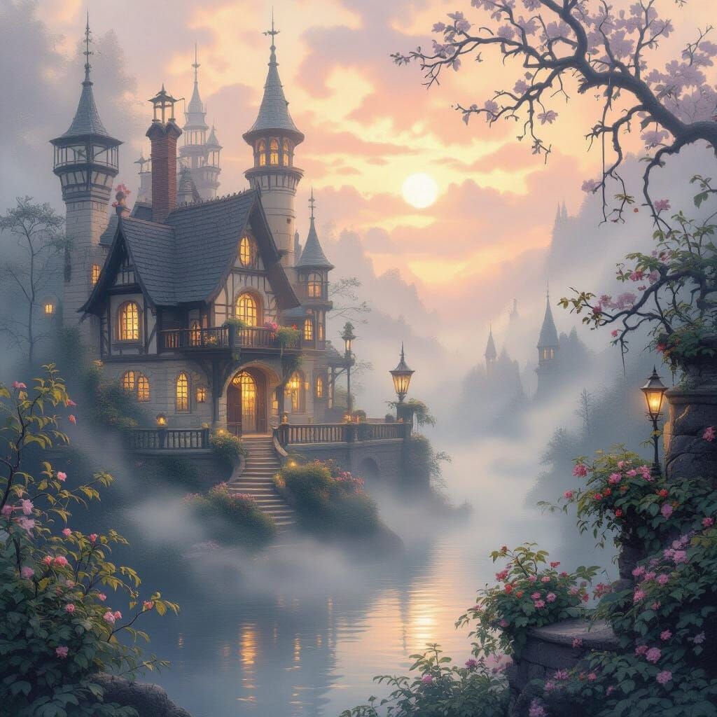 Ethereal Fantasy Landscape with Misty Atmosphere