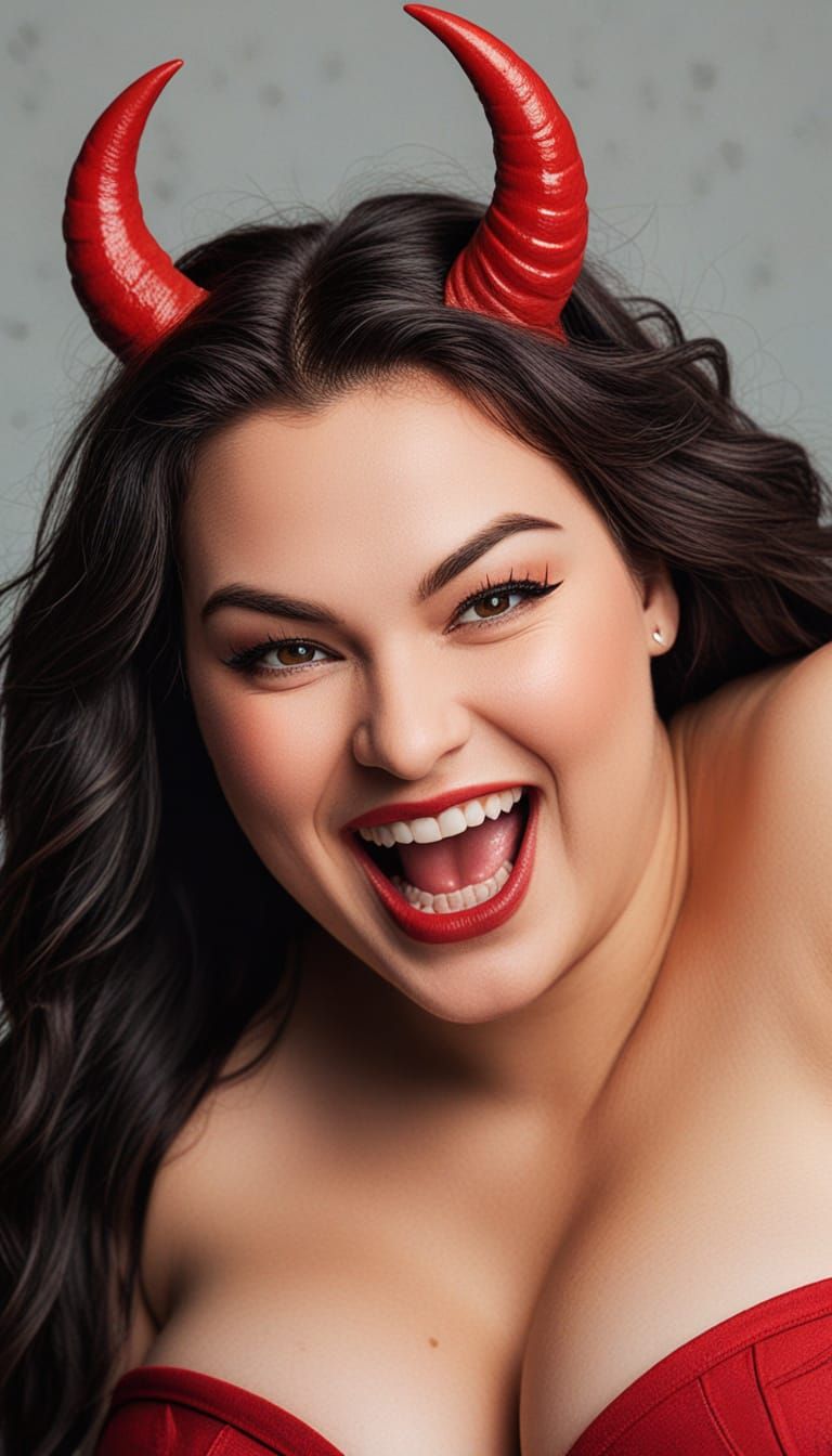 Plus-Sized Devil Woman with Fiery Eyes