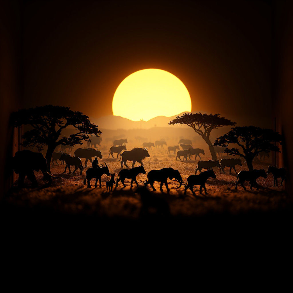 Serengeti Silhouette Diorama: A Digital Matte Painting