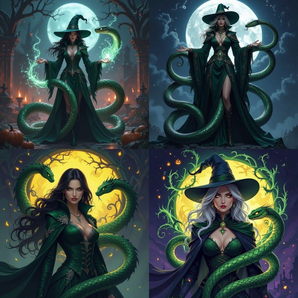 Slytherin Witch Halloween Night Serpent Magic Art