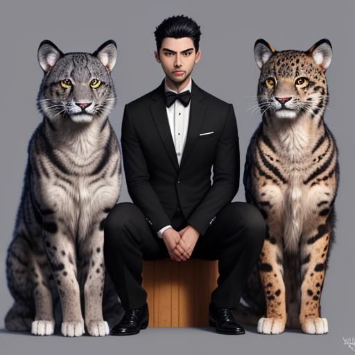 Anthropomorphic Wolf Holding Clouded Leopard Cub