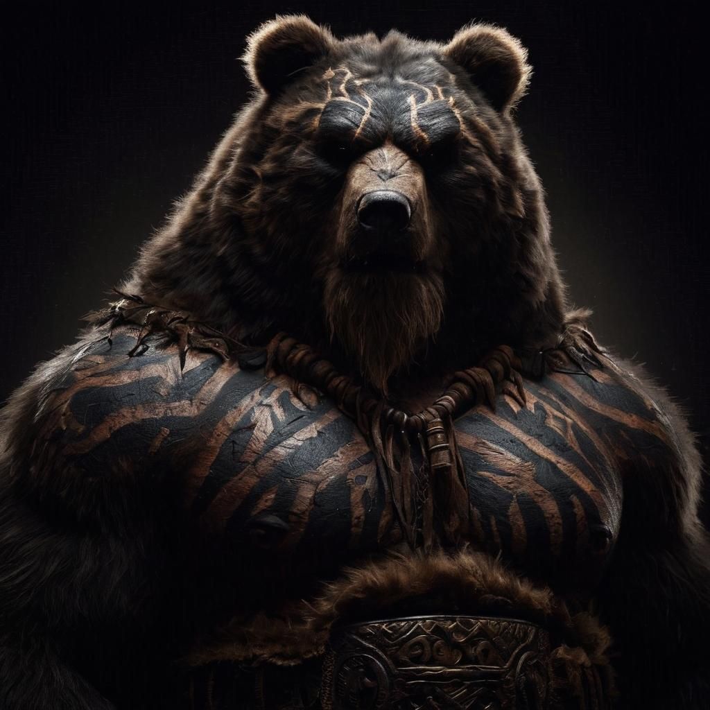 Ominous Kodiak Bear Barbarian in Shadow