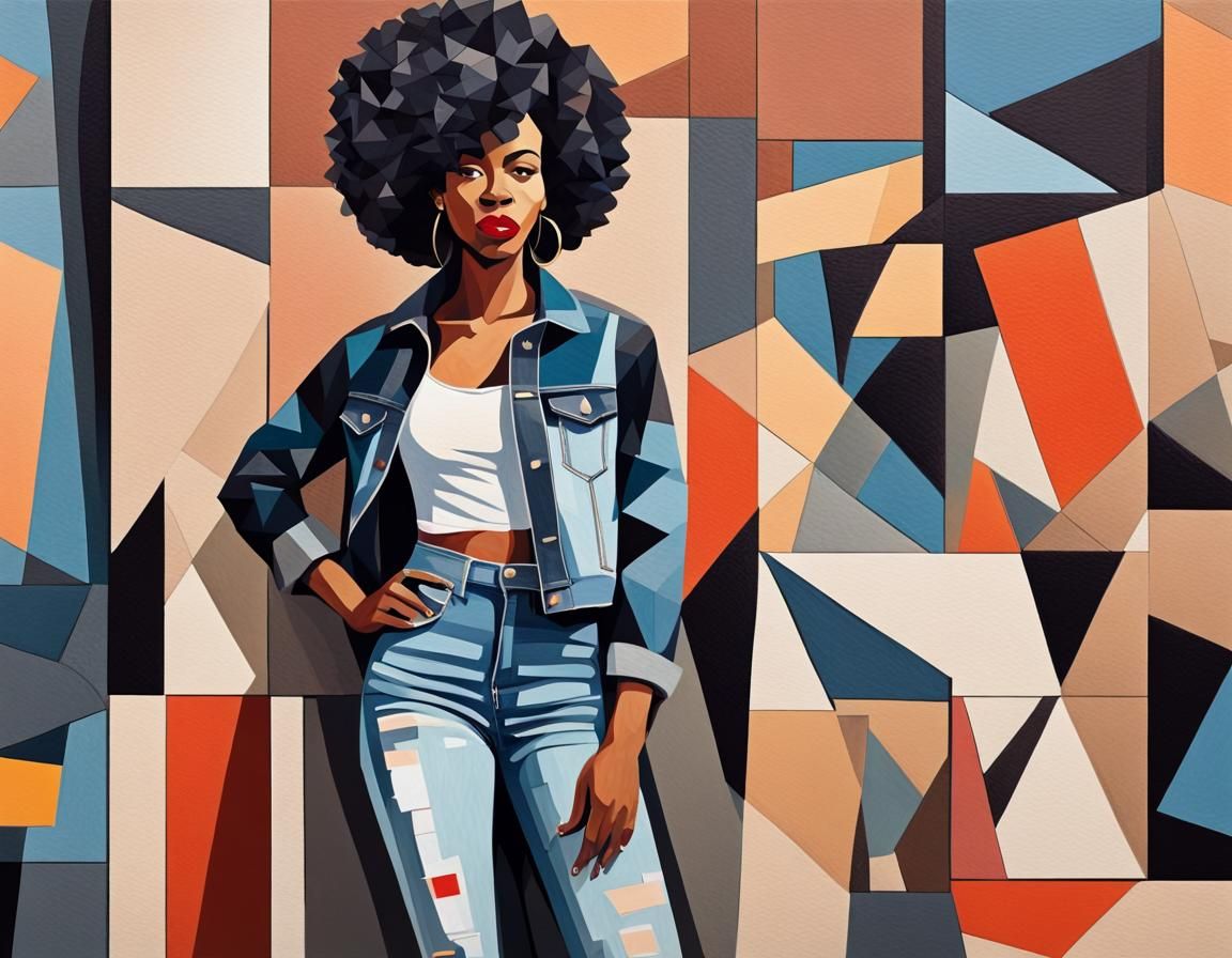 Black Woman in Rockabilly Dress, Abstract Cubism