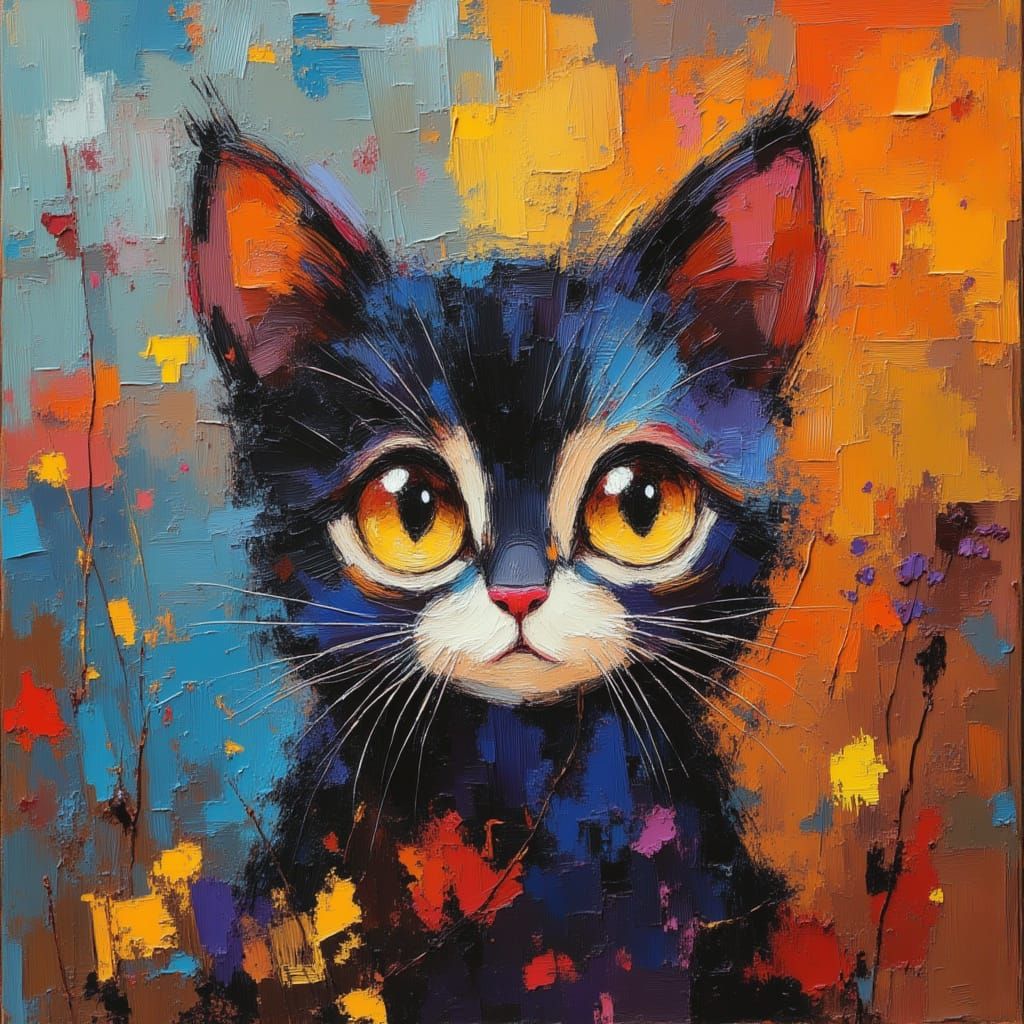 Abstract Folk Art Cat Face Inspired by Klimt