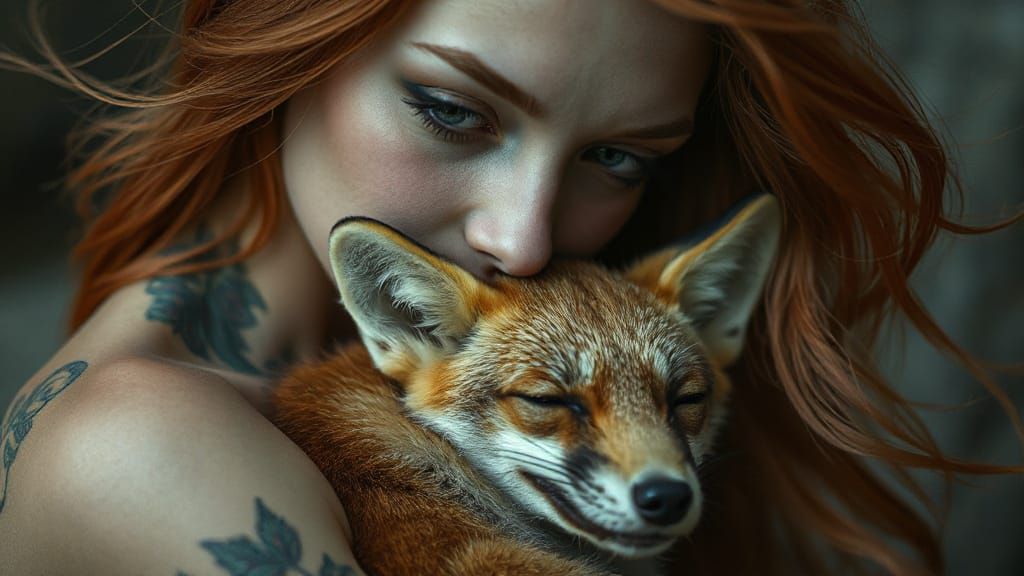 Woman with Fox: Digital Art Inspired by Loish