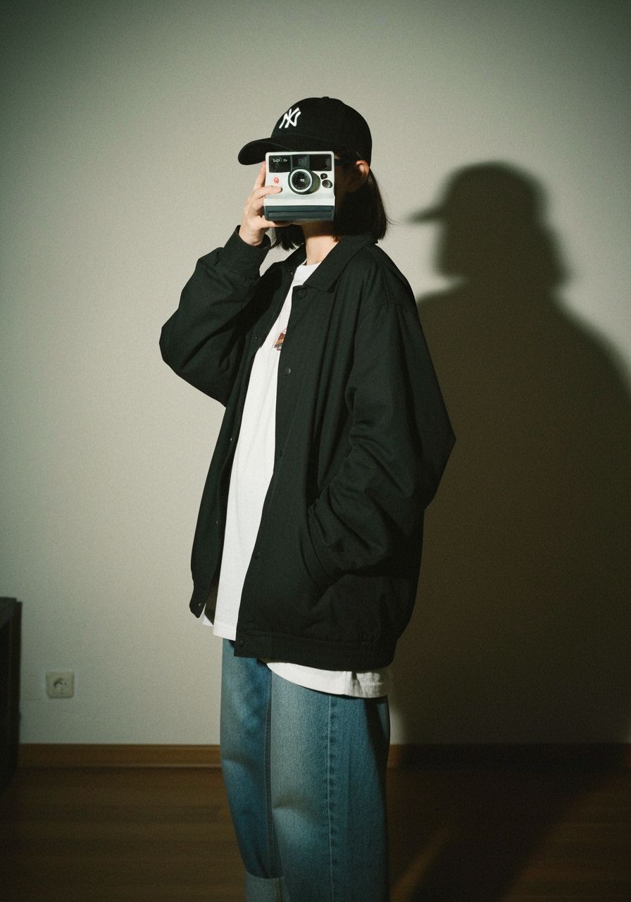 Stylish Girl's Lo-Fi Selfie with Analog Camera