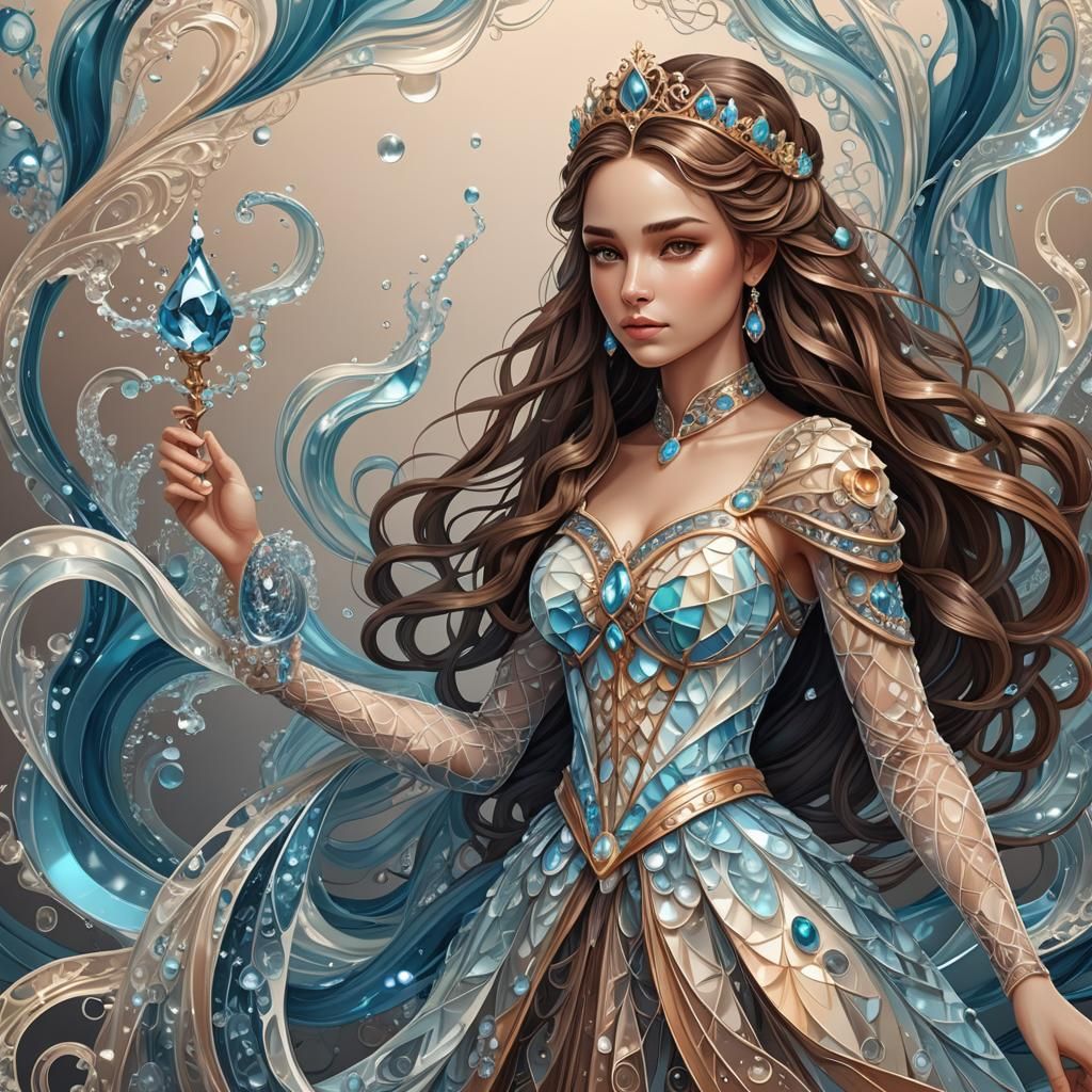 Water Princess with Scepter in Fractal Art Style