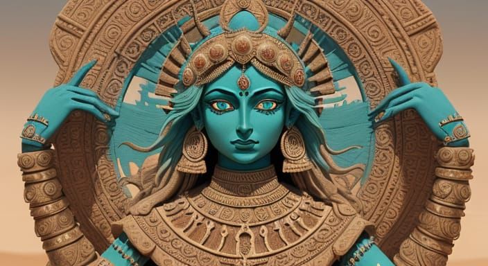 Rajasthani Mythological Sculpture in Desert Landscape