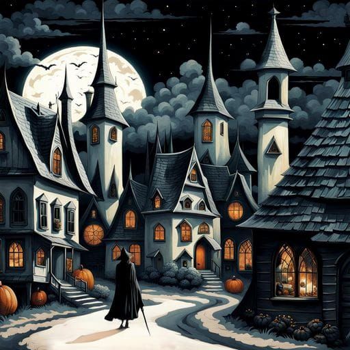 Spooky Halloween Village in Dark Fantasy Style