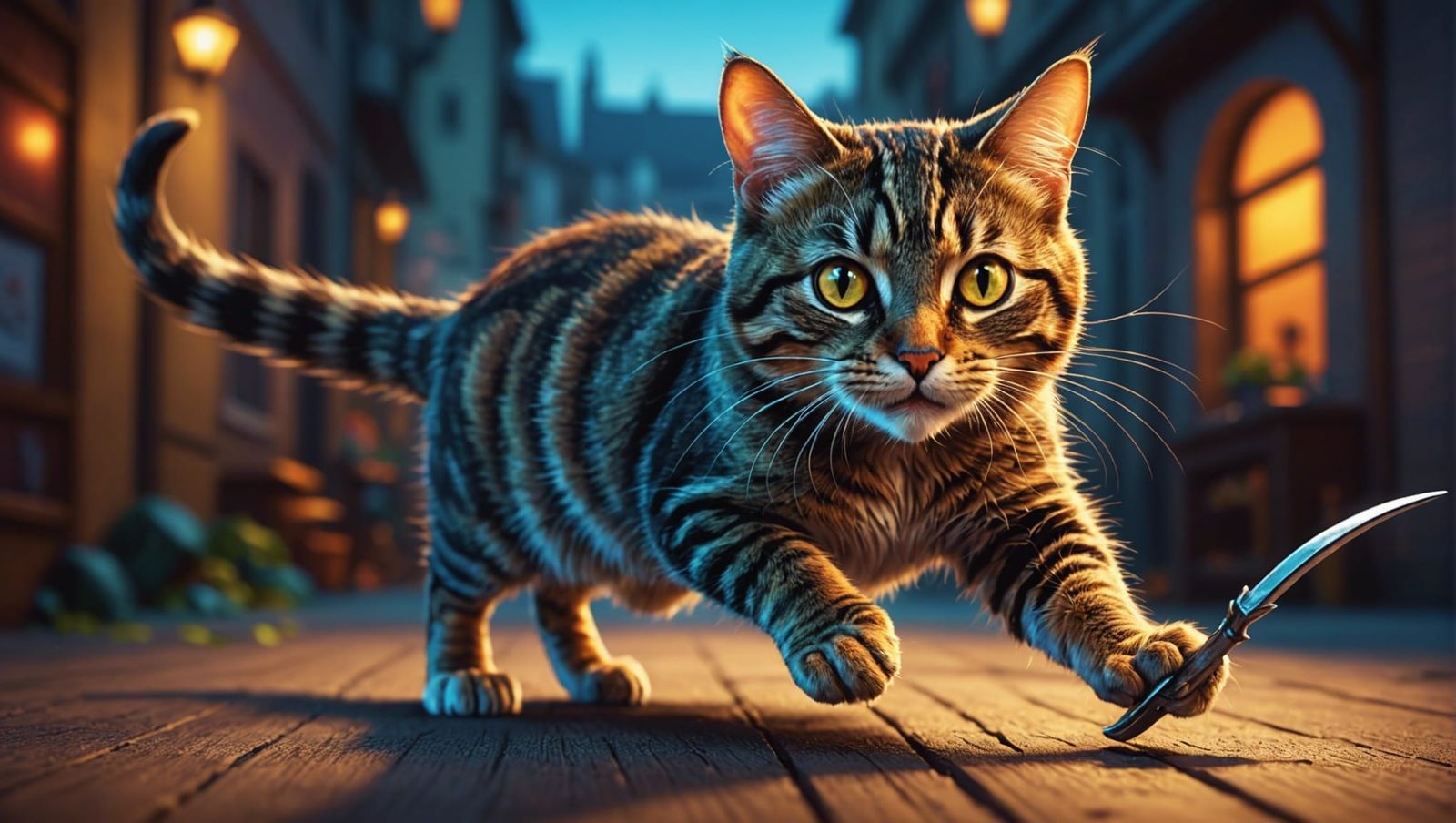 Cartoon Cat Chasing Mouse, Digital Illustration