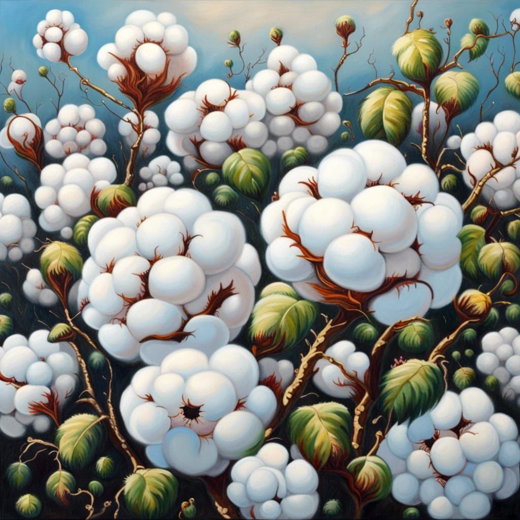 a field of blooming cotton balls in spring