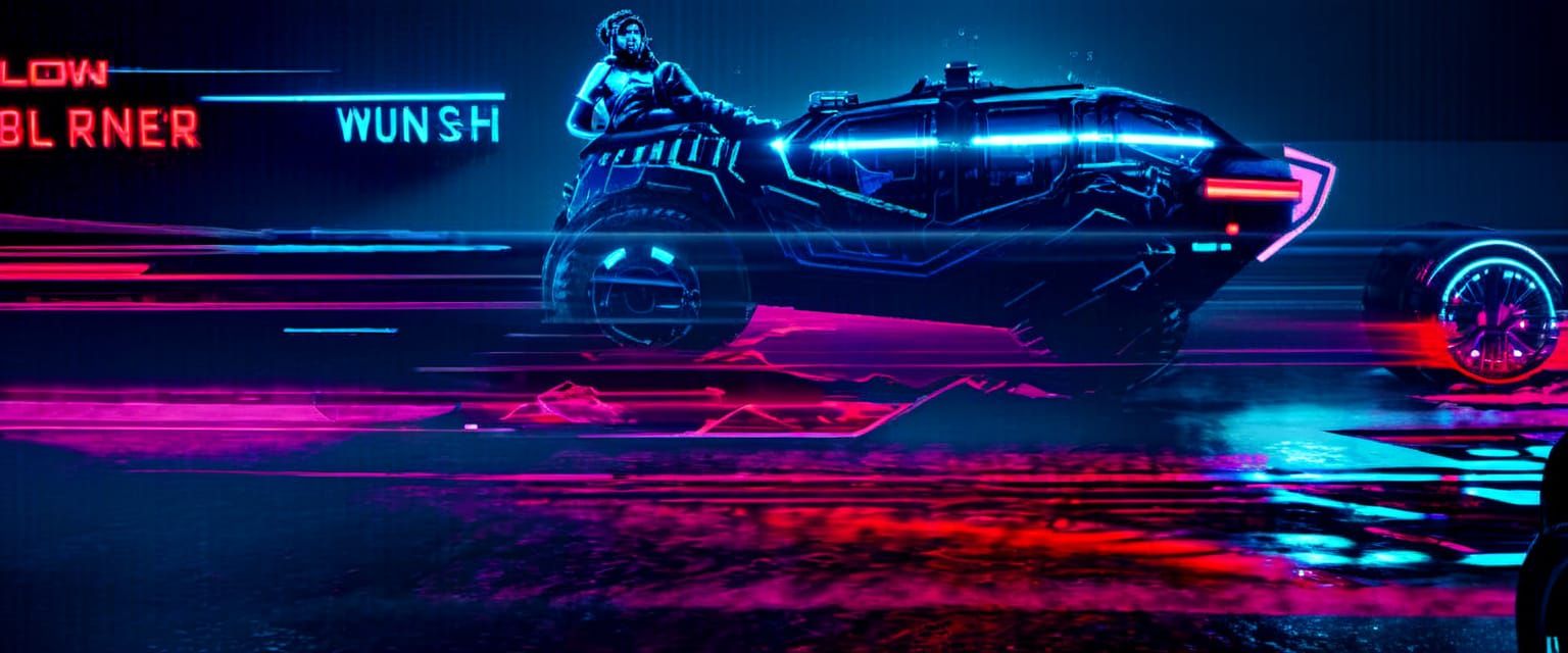 Cyberpunk Monster Truck Speeds Through Neon-Drenched City St...