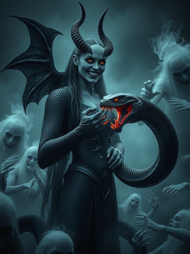 Lilith: Malevolent Demoness in Dark Fantasy Horror Scene