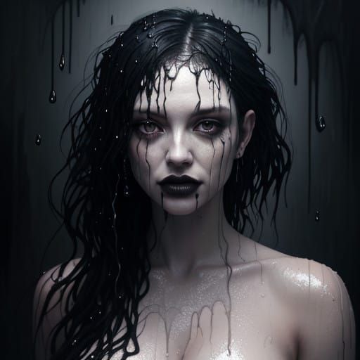 Gothic Female Form in a Wet, Blurry Oil Painting