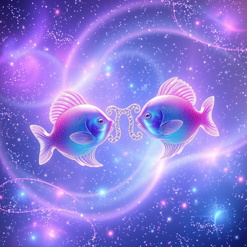 Surreal Zodiac Fish in a Glittering Cosmic Dreamscape