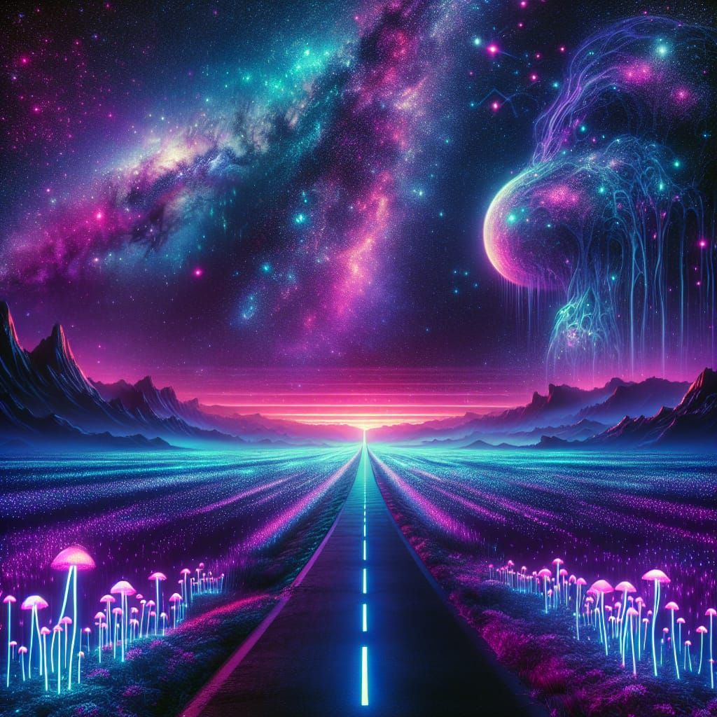 Futuristic Glowing Mushrooms in Synthwave Neon Style
