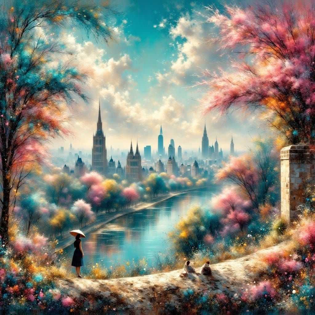 Surreal Neon Arms Overlooking Cityscape