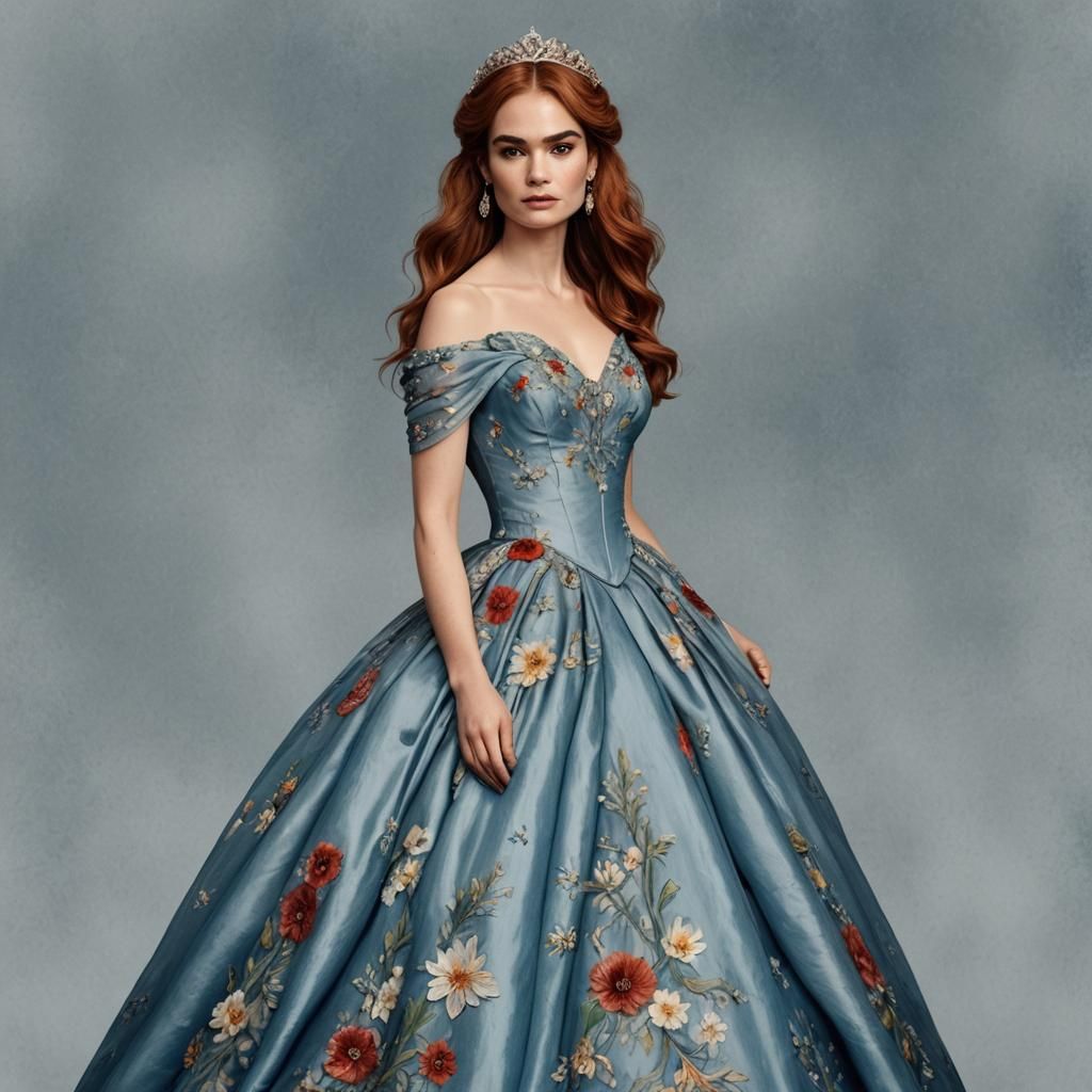 Woman with Red Hair in Blue Gown, Digital Art