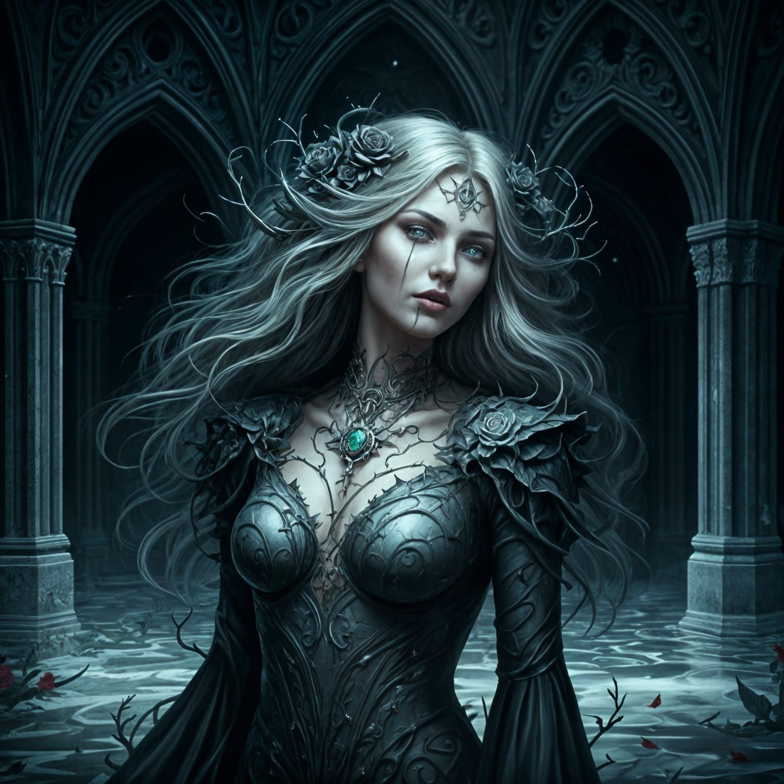 Sorrowful Fey Sentinel in Gothic Fantasy Tomb