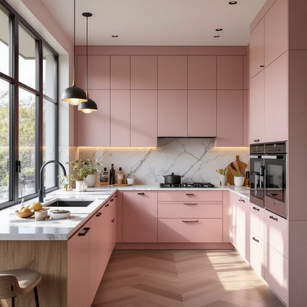 Sleek Modern Kitchen with Pink Cabinetry
