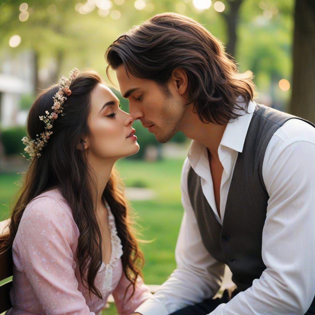 Dramatic Scene: Man in Feminine Attire on Park Bench