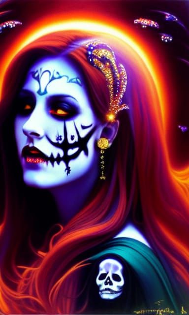 Dark Princess of Skulls Portrait in Oil on Canvas