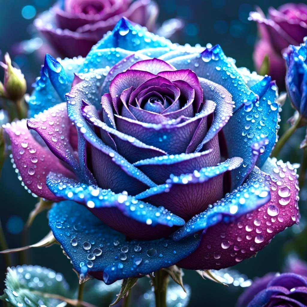 Blue and Purple Crystal Rose in Morning Dew