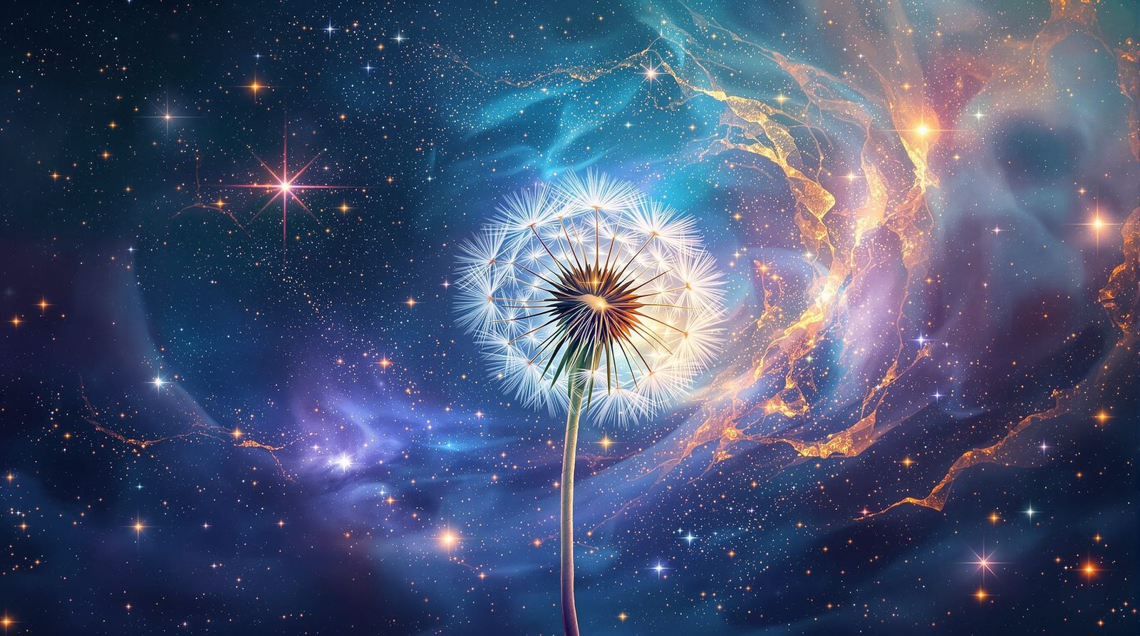 Cosmic Dandelion Seed Head in Surreal Style