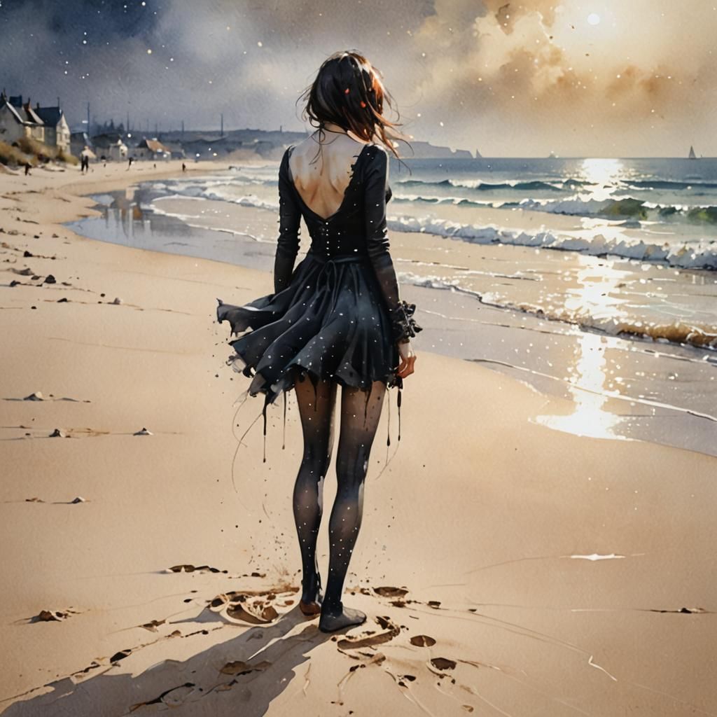 black dress on a beach