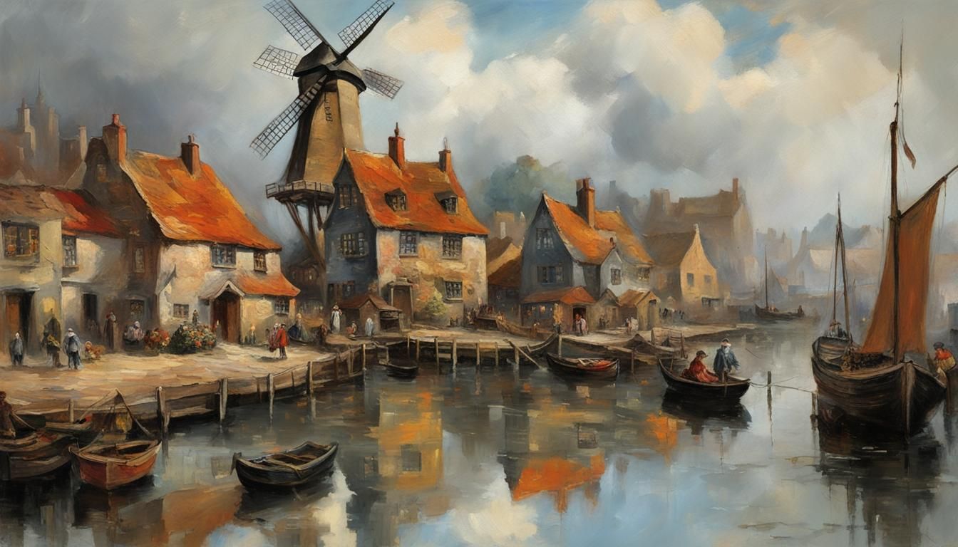 (3) Tudor fishing port on a blustery July morning