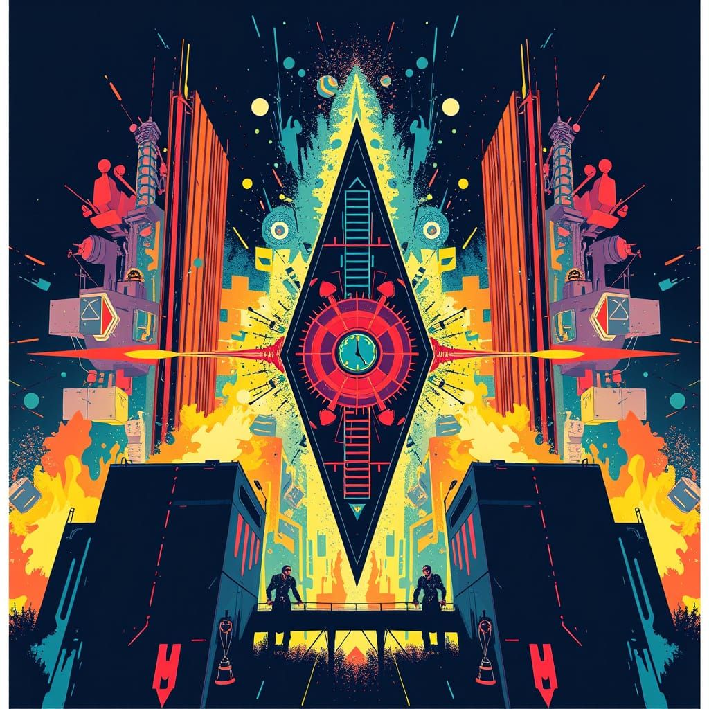 Vibrant Urban Metropolis in Triadic Colors
