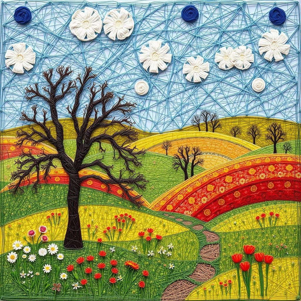 String Spring Landscape in an Impressionist Style