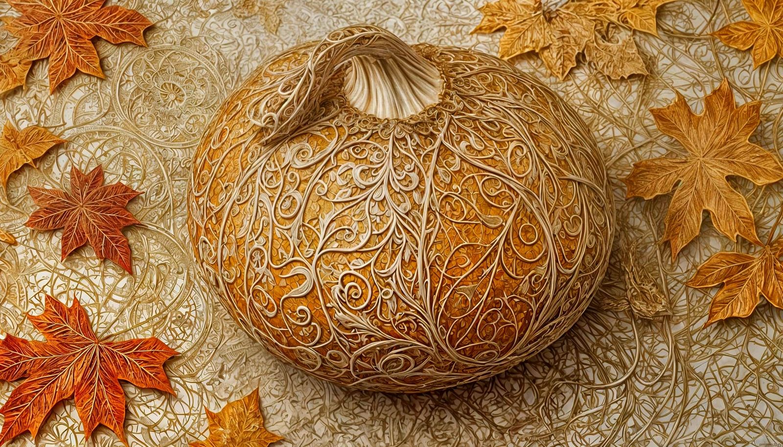 Ornate Autumn Gourd in Hyperrealistic Pastel Portraiture