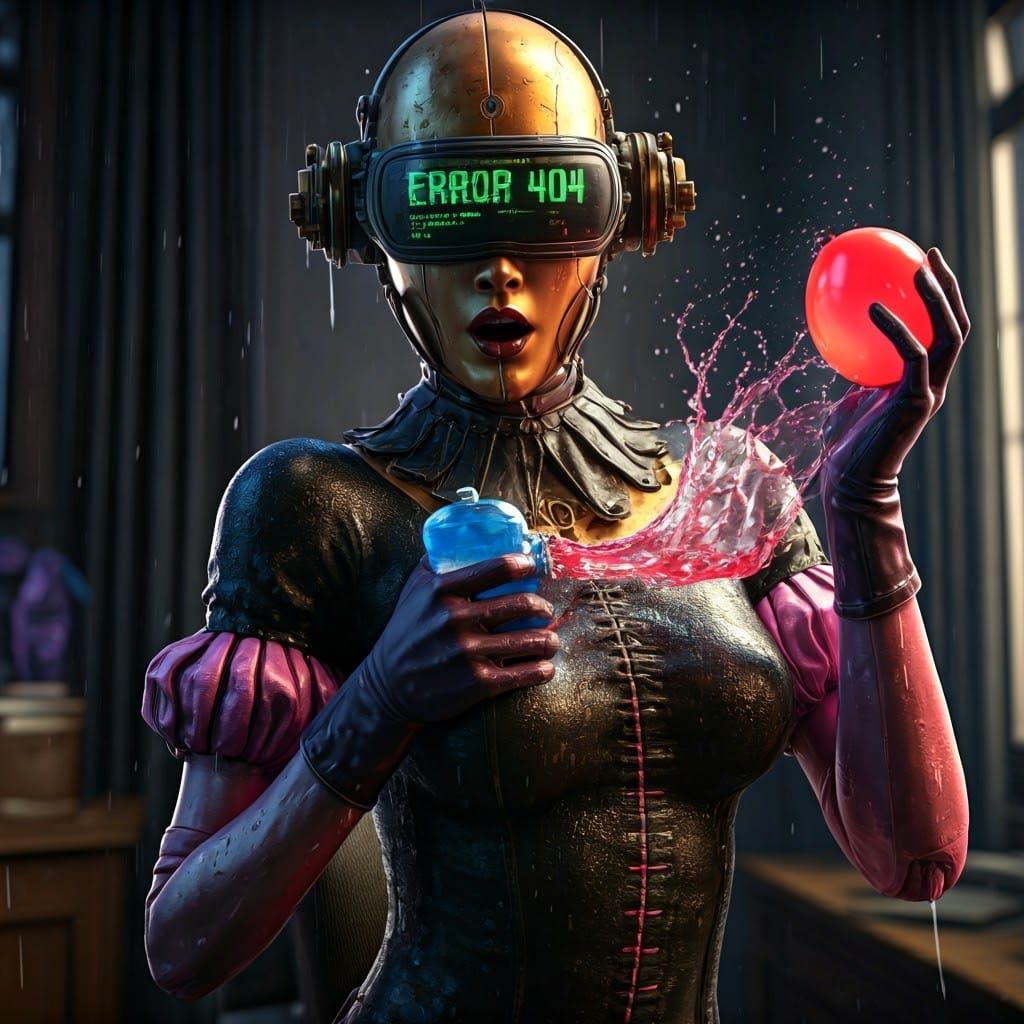 Gothic Cyborg in a Retrofuturistic Water Balloon Fight