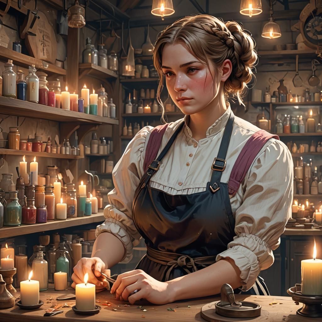 German Woman Crafts Candles: Hyperdetailed Artstation Portra...
