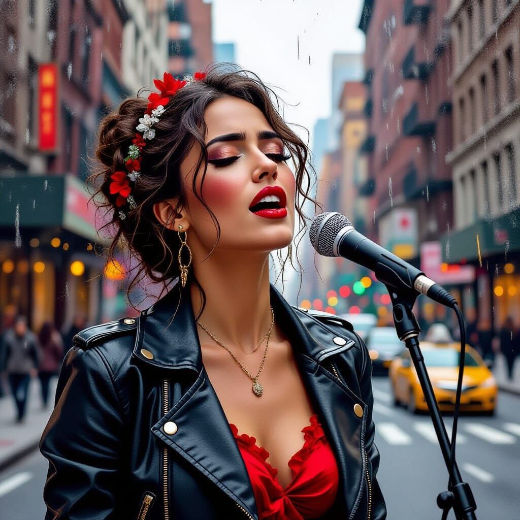 Passionate Singer in New York, Hyperrealistic Style